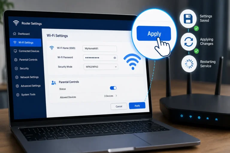 Clicking the Apply button to save router settings on the admin panel